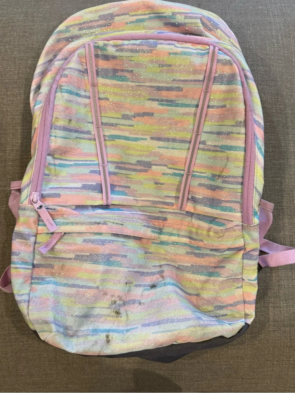 Lands' End Pastel Stripe Kids Backpack & Lunch Bag - Pink, Blue, Yellow, Green